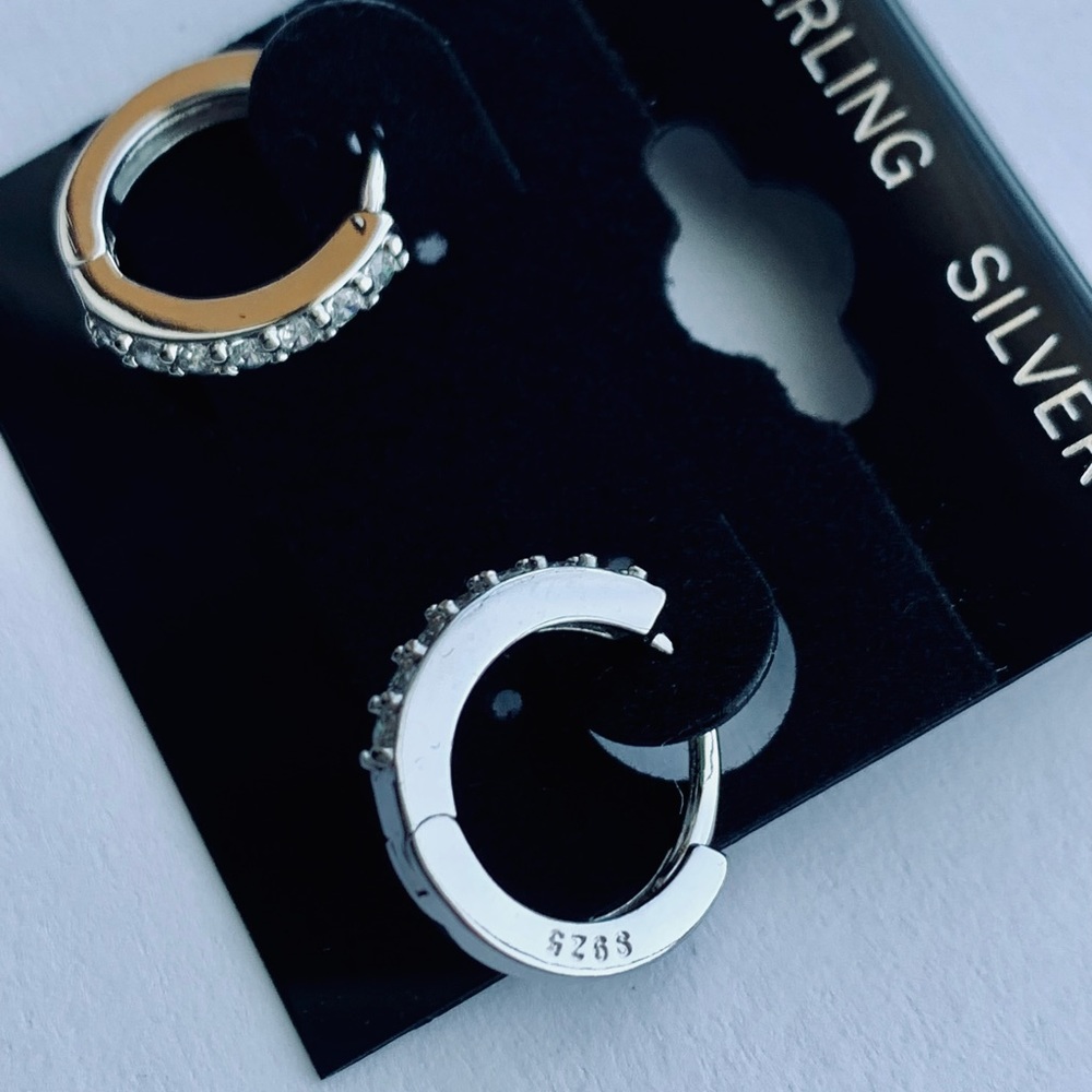 s925 Sterling Silver Crystal Hoop Earring For Women - Picture 6 of 7